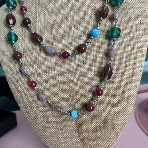 Necklace Silver Tone Chain Multiple Colors, Shapes, Sizes Of Beads See Photos